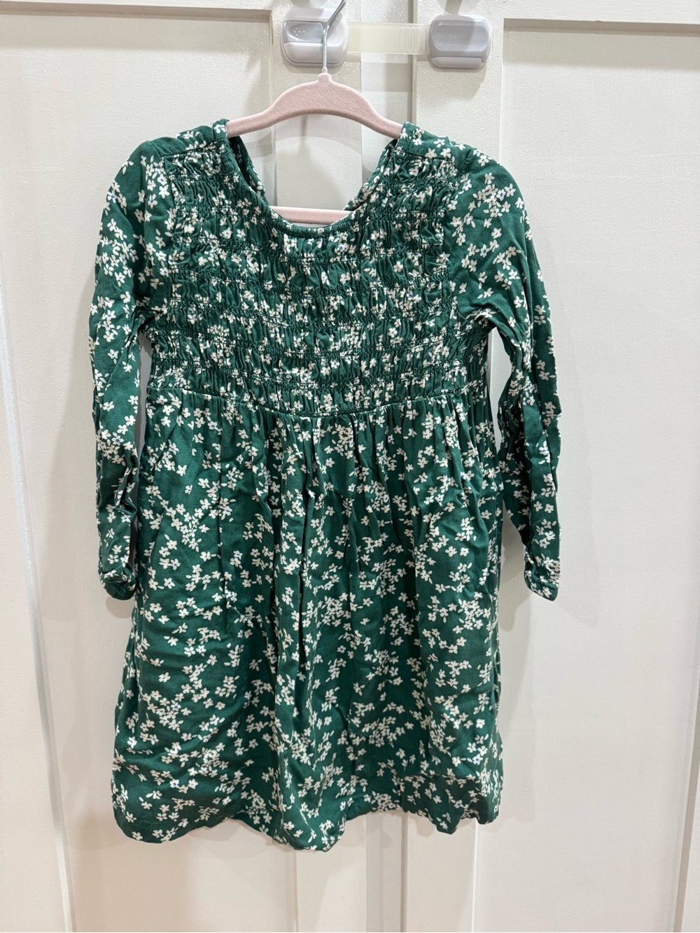 Girls' Green Floral Long-Sleeve Smocked Dress and Black Floral Long-Sleeve Dress